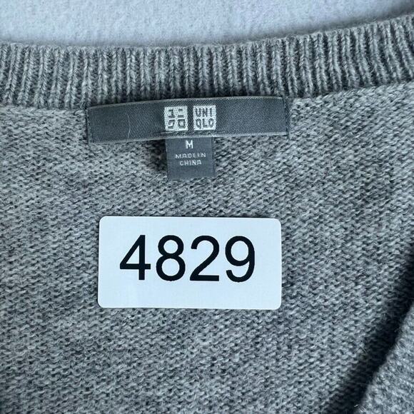 Uniqlo Sweater Womens Medium Gray Alpaca Wool Blend Knit Pullover V-Neck - Picture 9 of 9